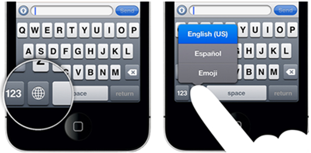 Select Emoji Keyboard using Globe icon on iPhone or iPad
